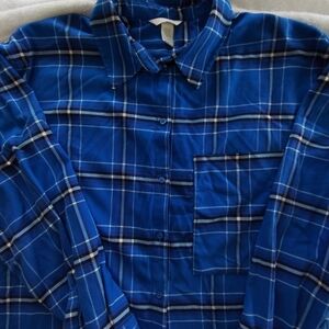 H&M Royal Blue Plaid Button-Down Long Sleeve, Oversized